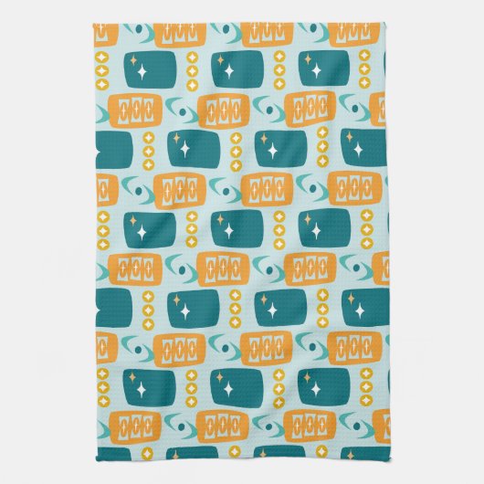 MCM-Muster des Atomalters in Aqua, Orange, Aquamar Geschirrtuch (Vertikal)