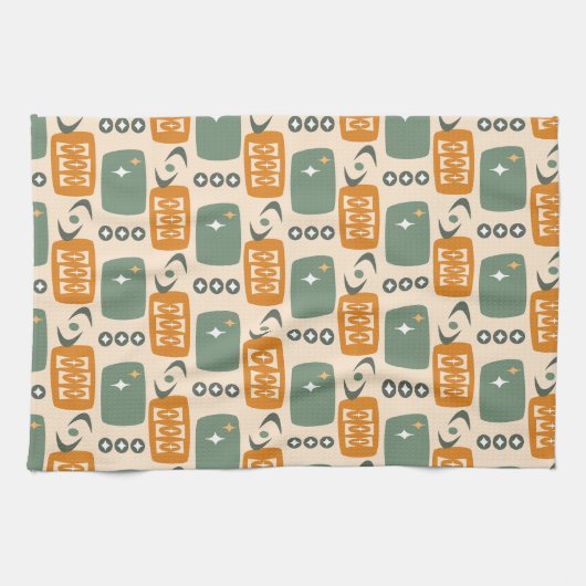 MCM Muster des Atomalters in grün, orange, creme Geschirrtuch (Horizontal)