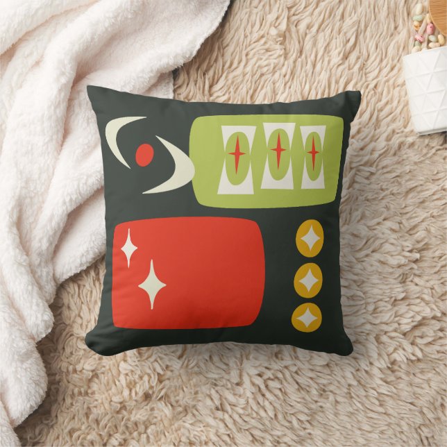 MCM Muster des Atomalters in Schwarz, Rot, Grün Kissen (Decke)