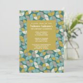 MCM Muster - funky aquamarin green gold Geburtstag Einladung (Stehend Vorderseite)