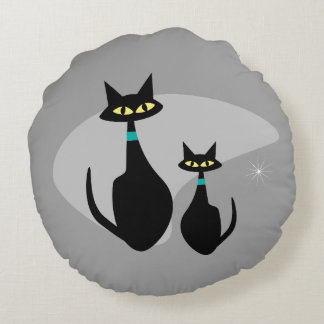 MCM Retro Cat 1950er Jahre im Atomzeitalter, benut Rundes Kissen