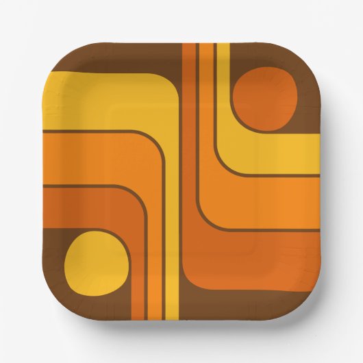 MCM Retro-Style geometrisches Design der 1970er Ja Pappteller (Vorderseite)