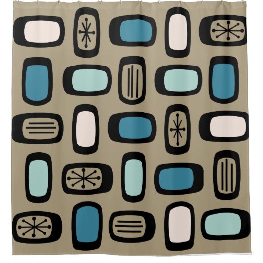 MCM Rundwinkelgoldblau des Mitteljahrhunderts Duschvorhang (Vorderseite)