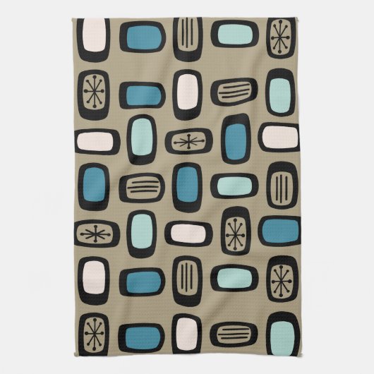 MCM Rundwinkelgoldblau des Mitteljahrhunderts Geschirrtuch (Vertikal)