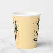 MCM Schwarze Katze Retro Raumschiff Sterne Planete Pappbecher (Links)