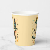 MCM Schwarze Katze Retro Raumschiff Sterne Planete Pappbecher (Rechts)