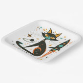 MCM Schwarze Katze Retro Raumschiff Sterne Planete Pappteller (Gewinkelt)
