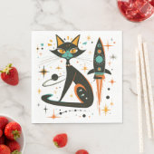 MCM Schwarze Katze Retro Raumschiff Sterne Planete Serviette (Beispiel)