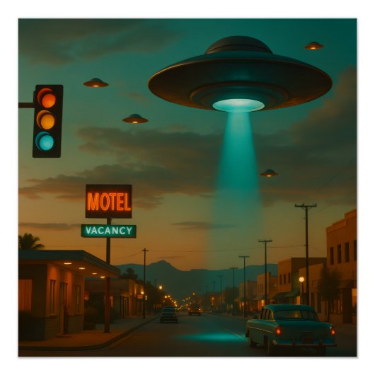 MCM Stil Retro UFO Invasion Art Poster (Vorderseite)