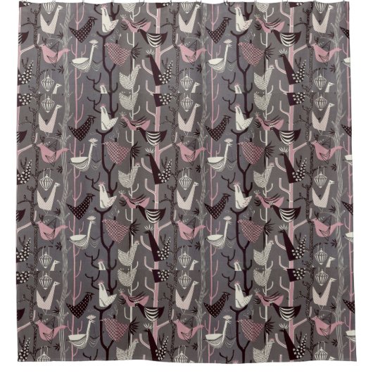 MCM Vögel Hühner Enten Rosa Schwarz Weiß Duschvorhang (Vorderseite)