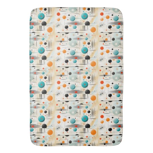 MCM Weltraumzeitalter Retro-Muster Blau, gelb Badematte (Vorderseite Vertikal)