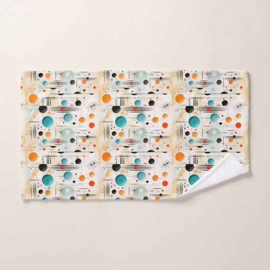 MCM Weltraumzeitalter Retro-Muster Blau, gelb Badhandtuch Set (Handtuch)