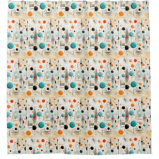 MCM Weltraumzeitalter Retro-Muster Blau, gelb Duschvorhang (Vorderseite)