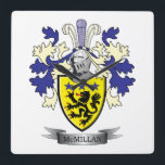 McMillan Family Crest Coat of Arms Quadratische Wanduhr<br><div class="desc">McMillan family crest and Scottish McMillan coat of arms. For men with the McMillan surname,  and for women with the McMillan last name. Click 'McMillan Family Crest' to see all our designs featuring the McMillan family name.</div>