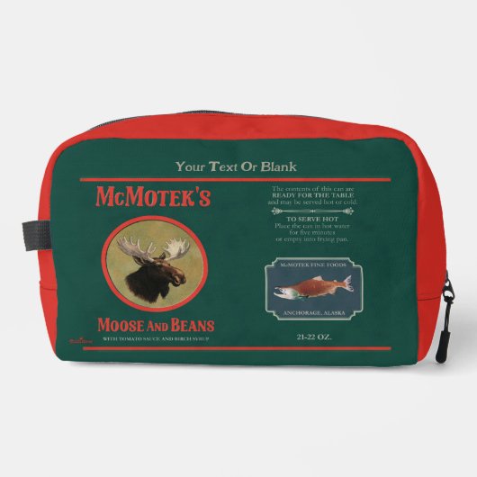 McMotek-Etikett für Elch und Bohnen Waschbeutel (Vorderseite)