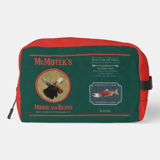 McMotek-Etikett für Elch und Bohnen Waschbeutel (Rückseite)