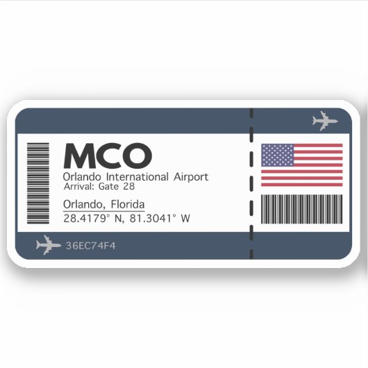 MCO Orlando Airport Boarding Pass - Florida Aufkleber (Vorderseite)