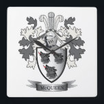 McQueen-Familienwappen-Wappen Quadratische Wanduhr<br><div class="desc">McQueen Familienwappen und Scottish McQueen Wappen. Für Männer mit dem Nachnamen McQueen und für Frauen mit dem Nachnamen McQueen. Klicken Sie auf unseren Shop: 'McQueen Familienwappen' um alle unsere Designs mit dem Namen McQueen zu sehen.</div>