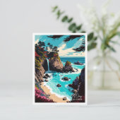McWay Falls California Vintage Reise Illustration Postkarte (Stehend Vorderseite)