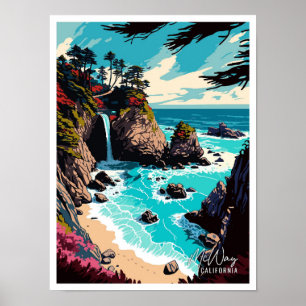 McWay Falls Kalifornien Vintage-Reiseillustration Poster