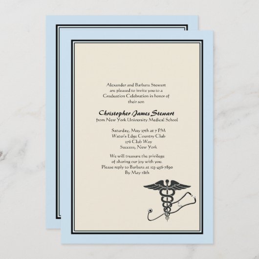 MD Abschluss Einladung Blue (Vorne/Hinten)