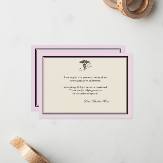 MD Abschluss Pink Vielen Dank Notecard Mitteilungskarte (Vorderseite/Rückseite Beispiel)