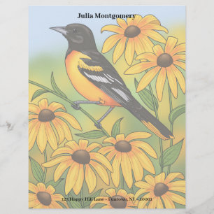 MD Staat Bird Oriole & Black-mit Augen Susan Blume Briefbogen