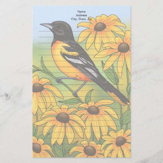 MD Staat Bird Oriole & Black-mit Augen Susan Blume Briefpapier (Vorderseite)