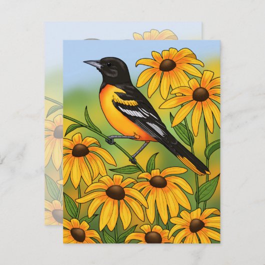 MD Staat Bird Oriole & Black-mit Augen Susan Blume Einladung (Vorne/Hinten)