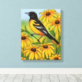 MD Staat Bird Oriole & Black-mit Augen Susan Blume Leinwanddruck (Insitu (Holzboden))