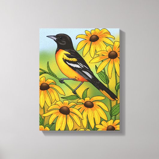 MD Staat Bird Oriole & Black-mit Augen Susan Blume Leinwanddruck (Vorderseite)