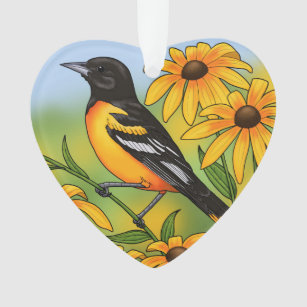 MD Staat Bird Oriole & Black mit Augen Susan Blume Ornament