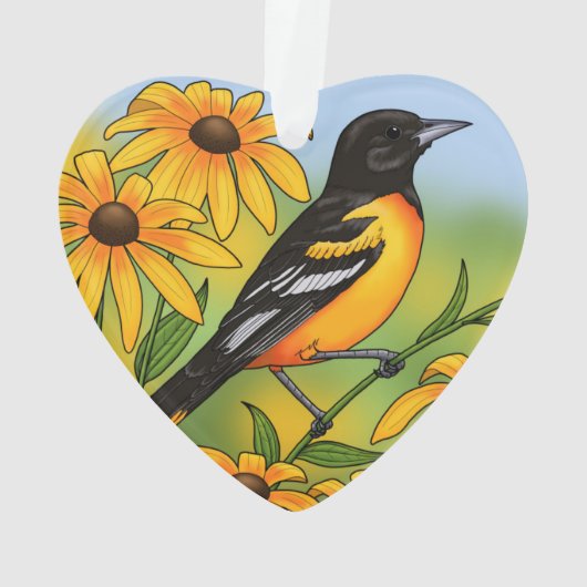 MD Staat Bird Oriole & Black-mit Augen Susan Blume Ornament (Rückseite)