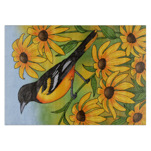 MD Staat Bird Oriole & Black-mit Augen Susan Blume Schneidebrett