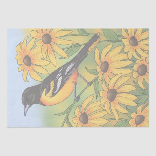MD Staat Bird Oriole & Black-mit Augen Susan Blume Seidenpapier (Vorderseite)