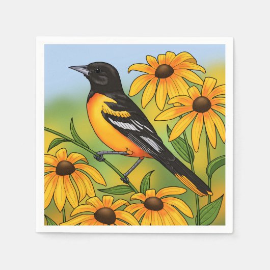 MD Staat Bird Oriole & Black-mit Augen Susan Blume Serviette (Vorderseite)