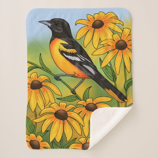 MD Staat Bird Oriole & Black-mit Augen Susan Blume Sherpadecke (Vorderseite)