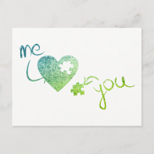 Me and You Heart Puzzles Love Valentine White Mint Feiertagspostkarte