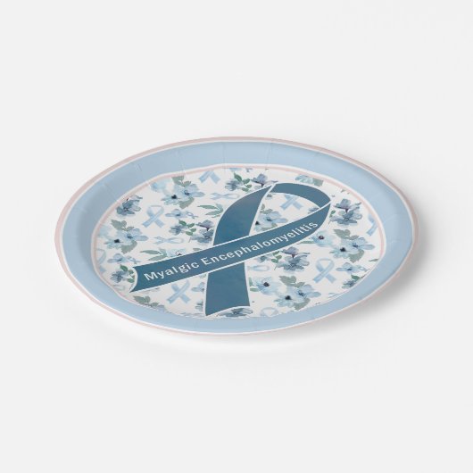 ME/CFS Awareness Ribbon Blue Sunday Pappteller (Schrägansicht)