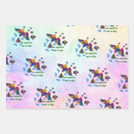 'Me lo dijo un pajarito' – Arte Mexicano Geschenkpapier Set (Vorderseite)
