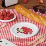 ME Maine Lobster Shack Seafood Dinner Red Gingham Pappteller<br><div class="desc">Das Design zeichnet sich durch eine originelle Illustration eines klassischen Maine-gedämpften Hummerdinner aus, serviert auf einem rot-weißen Picknickdecke mit Zitronenkeil und reichlich geschmolzener Butter! Dieses Hummer-Design ist auch auf anderen Produkten erhältlich. Viele weitere thematische Illustrationen von Maine und Neuengland sind auch in diesem Shop erhältlich. Sehen Sie nicht, wonach Sie...</div>
