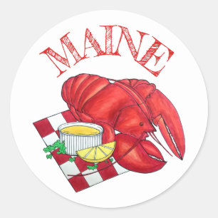 ME Maine Lobster Shack Seafood Dinner Red Gingham Runder Aufkleber