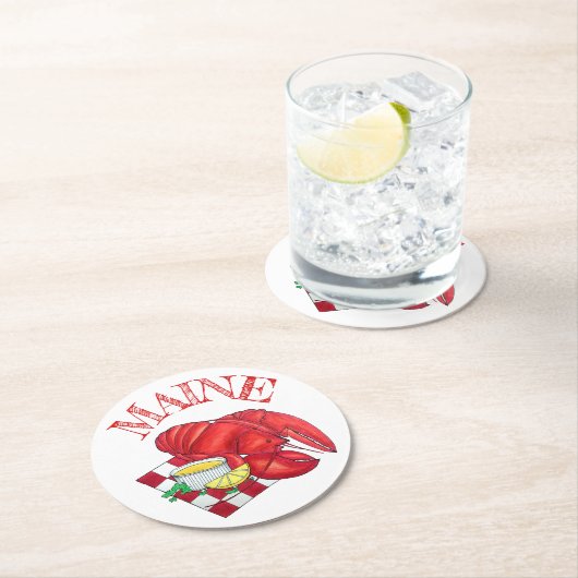 ME Maine Lobster Shack Seafood Dinner Red Gingham Runder Pappuntersetzer (Vor Ort)