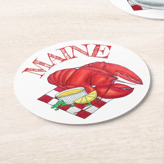 ME Maine Lobster Shack Seafood Dinner Red Gingham Runder Pappuntersetzer (Angewinkelt)