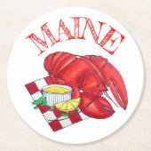 ME Maine Lobster Shack Seafood Dinner Red Gingham Runder Pappuntersetzer (Vorderseite)