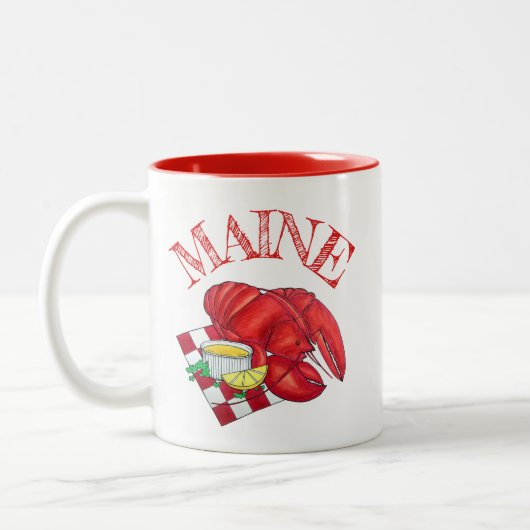 ME Maine Lobster Shack Seafood Dinner Red Gingham Zweifarbige Tasse (Links)