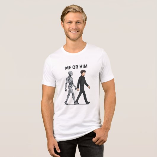 Me or Him — Future vs Humanity Anime Art Tri-Blend Shirt (Vorderseite voll)
