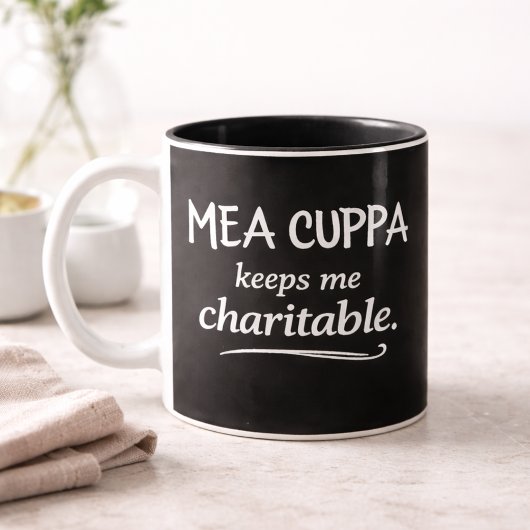 Mea Cuppa Keeps Me Charitable Catholic Humor Mug Zweifarbige Tasse