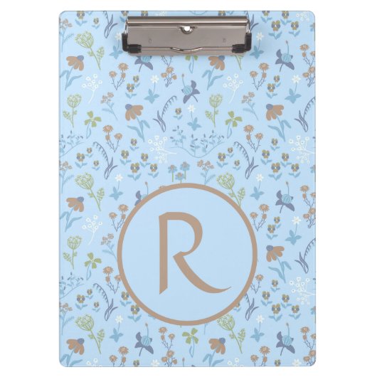 Mead Blume Blue Monogramed Klemmbrett (Vorderseite)
