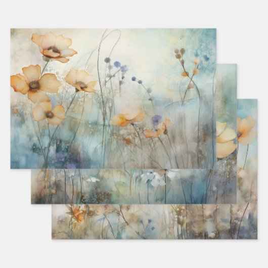 MEADOER-WILDBLUMEN DEKORATIONSPAPIER GESCHENKPAPIER SET (Set)